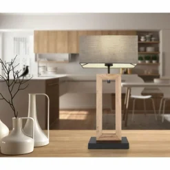 Lampes En Tissu-Luminaires Globo Lighting Lampe de table Globo OSSI Couleur bois, Noir, 1 lumière