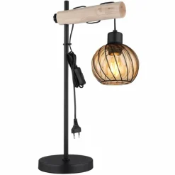 Lampes En Bois-Luminaires Globo Lighting Lampe de table Globo PAULO Écru, Noir, 1 lumière