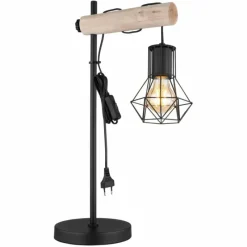 Lampes En Bois-Luminaires Globo Lighting Lampe de table Globo PRISKA Écru, Noir, 1 lumière