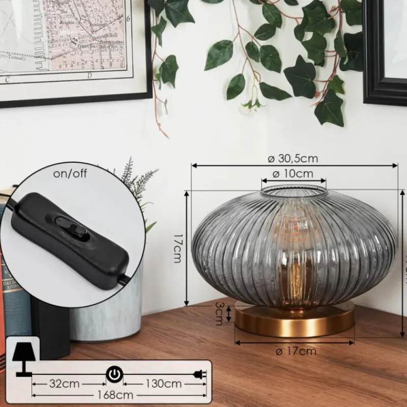 Suspension Verre Fumé-hofstein Lampe de table Goldenville Laiton, 1 lumière