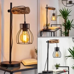 Luminaires Scandinaves-hofstein Lampe de table Gondo Bois clair, Noir, 1 lumière