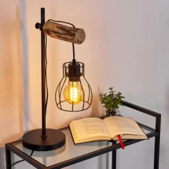Luminaires Scandinaves-hofstein Lampe de table Gondo Bois clair, Noir, 1 lumière