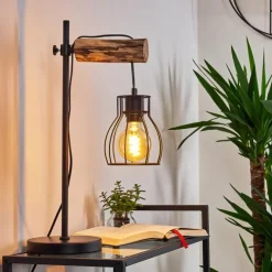 Luminaires Scandinaves-hofstein Lampe de table Gondo Bois clair, Noir, 1 lumière