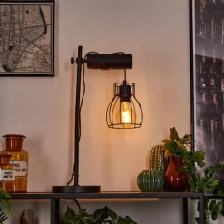 Lampes Industrielles-hofstein Lampe de table Gondo Brun, Noir, 1 lumière