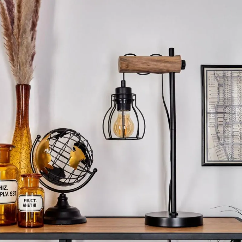 Style Boho-Chic-hofstein Lampe de table Gondo Écru, Noir, 1 lumière