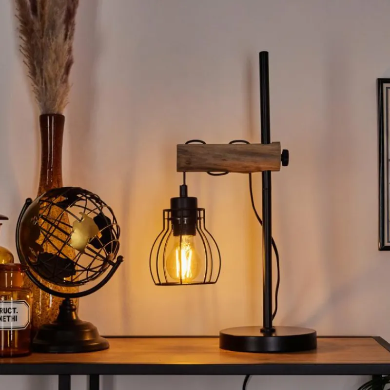 Style Boho-Chic-hofstein Lampe de table Gondo Écru, Noir, 1 lumière