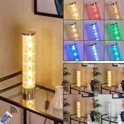 hofstein Lampe de table Hatara LED Chrome, 1 lumière, Télécommandes, Changeur de couleurs