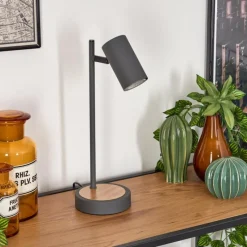 Luminaires Scandinaves-hofstein Lampe de table Javel Gris, Couleur bois, Noir, 1 lumière