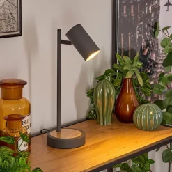 Luminaires Scandinaves-hofstein Lampe de table Javel Gris, Couleur bois, Noir, 1 lumière