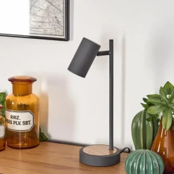 Luminaires Scandinaves-hofstein Lampe de table Javel Gris, Couleur bois, Noir, 1 lumière