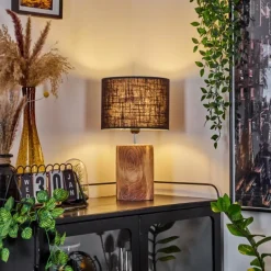 Lampes En Tissu-hofstein Lampe de table Korhola Brun, Chrome, Couleur bois, 1 lumière