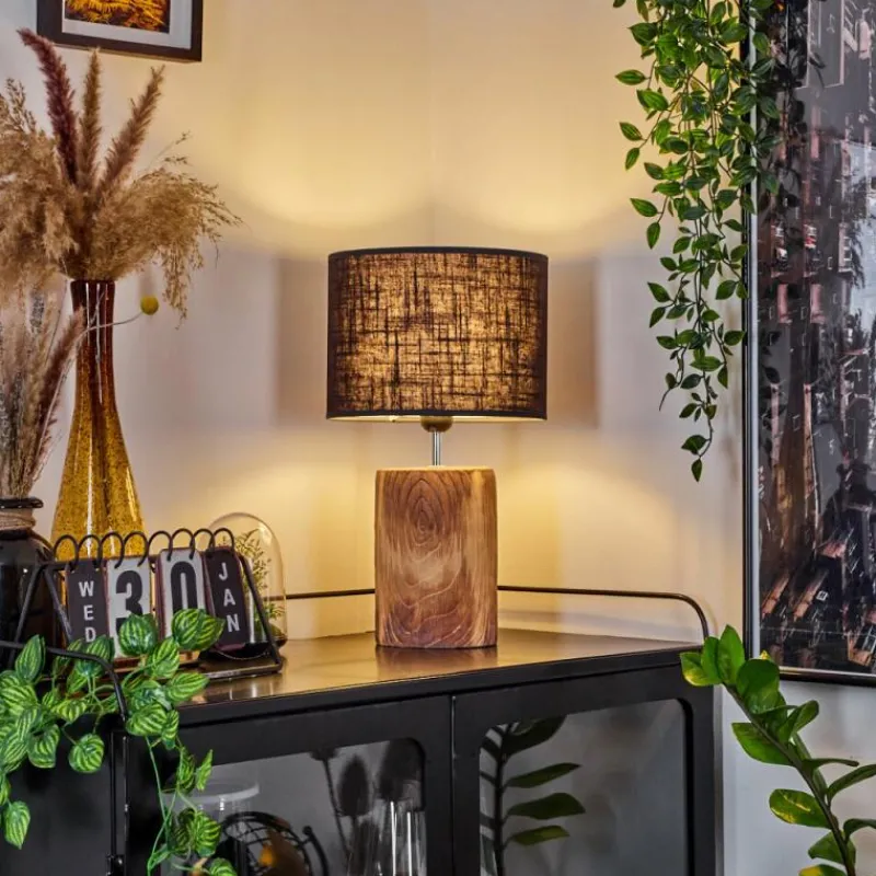 Lampes En Tissu-hofstein Lampe de table Korhola Brun, Chrome, Couleur bois, 1 lumière