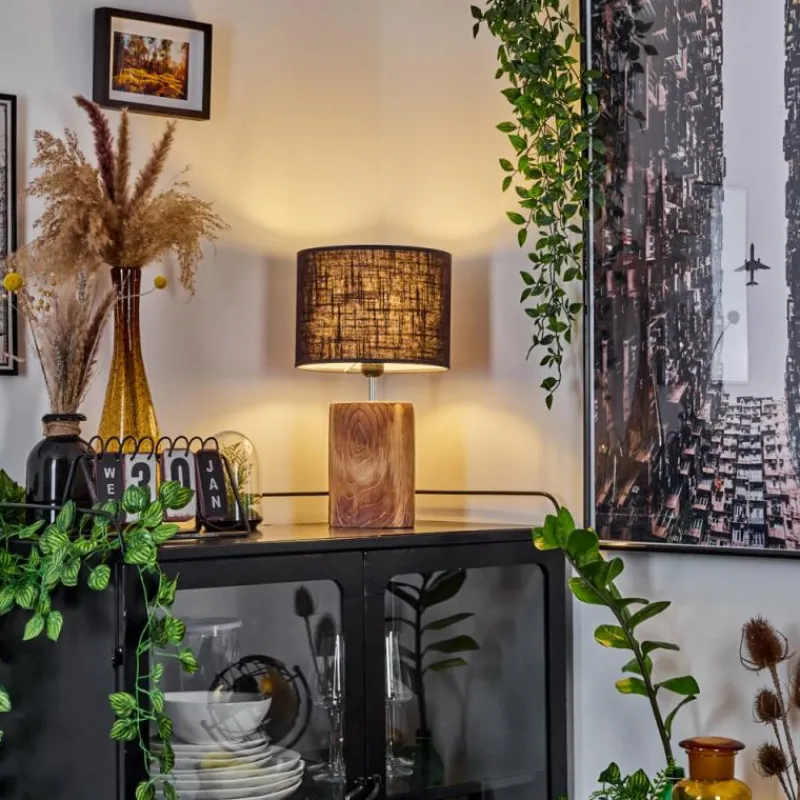 Lampes En Tissu-hofstein Lampe de table Korhola Brun, Chrome, Couleur bois, 1 lumière