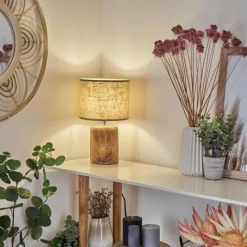 Lampes En Tissu-hofstein Lampe de table Korhola Brun, Chrome, Couleur bois, 1 lumière