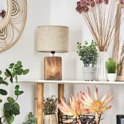 Lampes En Tissu-hofstein Lampe de table Korhola Brun, Chrome, Couleur bois, 1 lumière