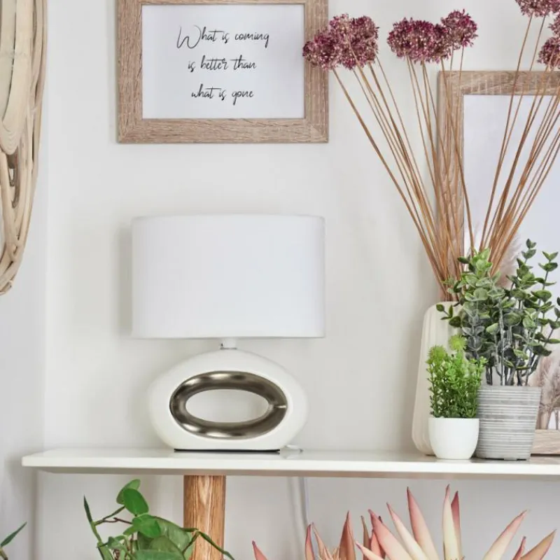 Lampes En Tissu-hofstein Lampe de table Kumpuranta Nickel mat, Blanc, 1 lumière