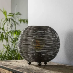 Lampes Industrielles-hofstein Lampe de table Leeville Nickel mat, Noir, 1 lumière