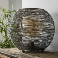 Lampes Industrielles-hofstein Lampe de table Leeville Nickel mat, Noir, 1 lumière