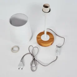 Lampes En Tissu-hofstein Lampe de table Leirado Bois foncé, Blanc, 1 lumière