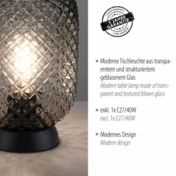 Suspension Verre Fumé-Luminaires Leuchten Direkt Lampe de table Leuchten Direkt REISHI Noir, 1 lumière