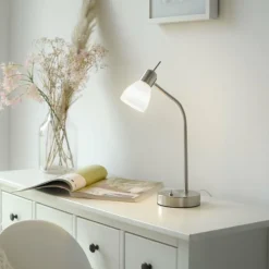 Luminaires Leuchten Direkt Lampe de table Leuchten-Direkt KARO Acier brossé, 1 lumière