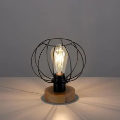 Lampes Vintages & Rétros-Luminaires Leuchten Direkt Lampe de table Leuchten-Direkt KASKA Bois foncé, Noir, 1 lumière