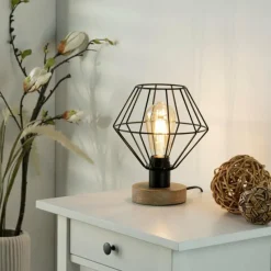 Lampes En Bois-Luminaires Leuchten Direkt Lampe de table Leuchten-Direkt KASKA Bois foncé, Noir, 1 lumière