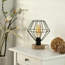 Lampes En Bois-Luminaires Leuchten Direkt Lampe de table Leuchten-Direkt KASKA Bois foncé, Noir, 1 lumière