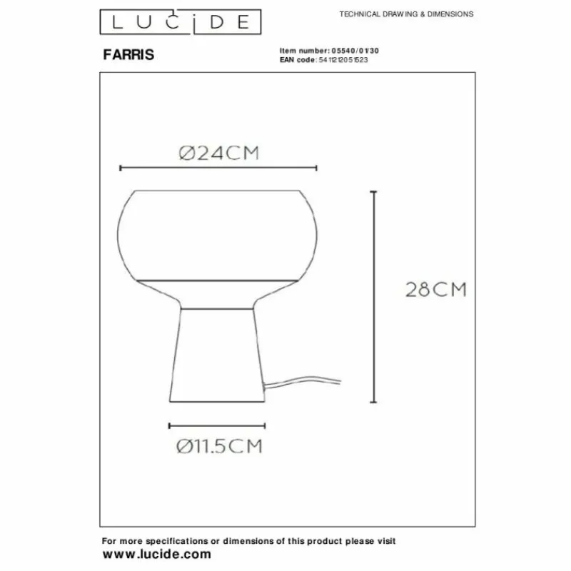 Suspension Verre Fumé-Luminaires Lucide Lampe de table Lucide FARRIS Noir, 1 lumière