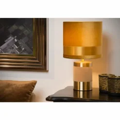 Lampes En Tissu-Luminaires Lucide Lampe de table Lucide FRIZZLE Laiton, Ocre, 1 lumière