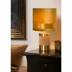 Lampes En Tissu-Luminaires Lucide Lampe de table Lucide FRIZZLE Laiton, Ocre, 1 lumière