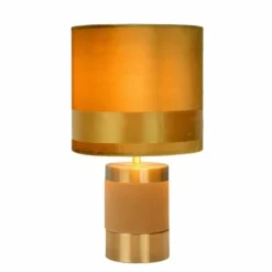 Lampes En Tissu-Luminaires Lucide Lampe de table Lucide FRIZZLE Laiton, Ocre, 1 lumière