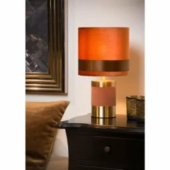 Lampes En Tissu-Luminaires Lucide Lampe de table Lucide FRIZZLE Brun, Laiton, 1 lumière