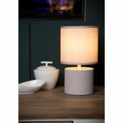 Lampes En Tissu-Luminaires Lucide Lampe de table Lucide GREASBY Beige, 1 lumière
