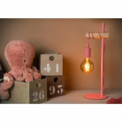 Lampes En Bois-Luminaires Lucide Lampe de table Lucide Pola Bois foncé, Rose, 1 lumière