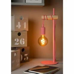 Lampes En Bois-Luminaires Lucide Lampe de table Lucide Pola Bois foncé, Rose, 1 lumière