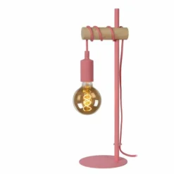 Lampes En Bois-Luminaires Lucide Lampe de table Lucide Pola Bois foncé, Rose, 1 lumière