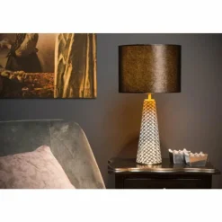 Lampes En Tissu-Luminaires Lucide Lampe de table Lucide VELVET Gris, Laiton, 1 lumière