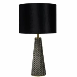 Lampes En Tissu-Luminaires Lucide Lampe de table Lucide VELVET Gris, Laiton, 1 lumière