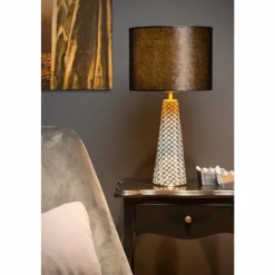 Lampes En Tissu-Luminaires Lucide Lampe de table Lucide VELVET Gris, Laiton, 1 lumière