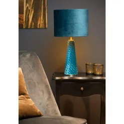 Lampes En Tissu-Luminaires Lucide Lampe de table Lucide VELVET Bleu, Laiton, 1 lumière