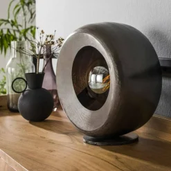 Lampes Industrielles-hofstein Lampe de table Magredis Nickel mat, Noir, 1 lumière