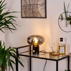 Lampes Art Déco-hofstein Lampe de table Maoro Gris, Laiton, Noir, 1 lumière