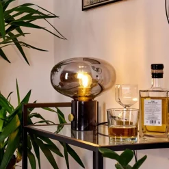 Lampes Art Déco-hofstein Lampe de table Maoro Gris, Laiton, Noir, 1 lumière