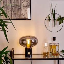 Lampes Art Déco-hofstein Lampe de table Maoro Gris, Laiton, Noir, 1 lumière