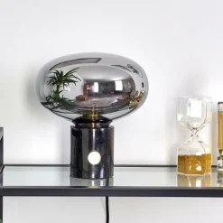 Lampes Art Déco-hofstein Lampe de table Maoro Gris, Laiton, Noir, 1 lumière