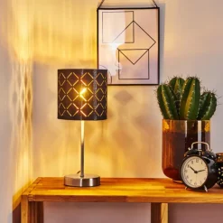 Lampes En Tissu-hofstein Lampe de table Meldal Nickel mat, Noir, 1 lumière