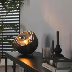 hofstein Lampe de table Mirror Nickel mat, Noir, 1 lumière