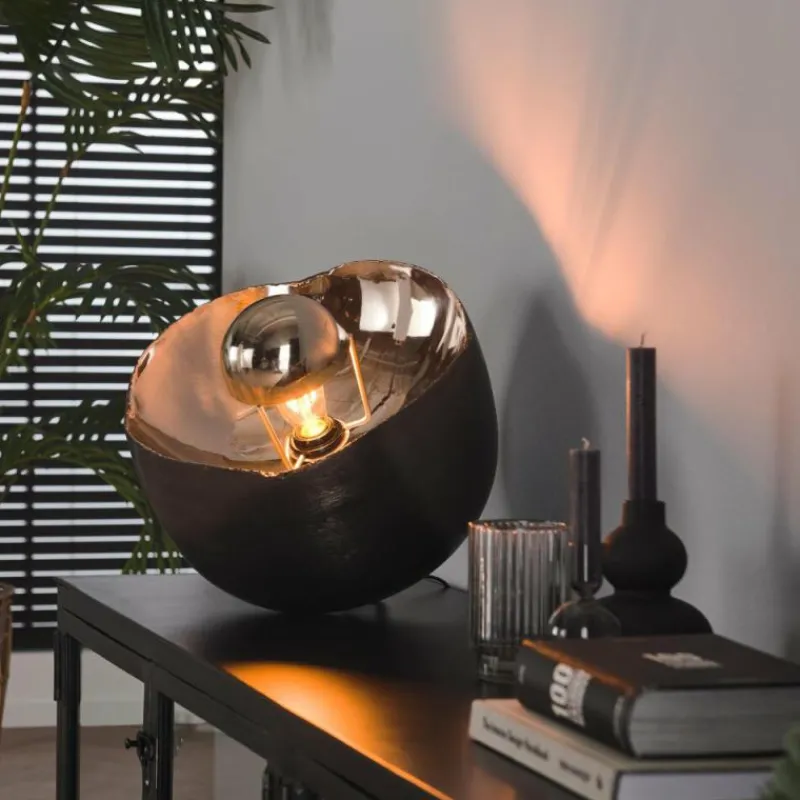 hofstein Lampe de table Mirror Nickel mat, Noir, 1 lumière* Lampes À Poser