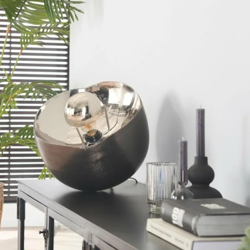 hofstein Lampe de table Mirror Nickel mat, Noir, 1 lumière* Lampes À Poser